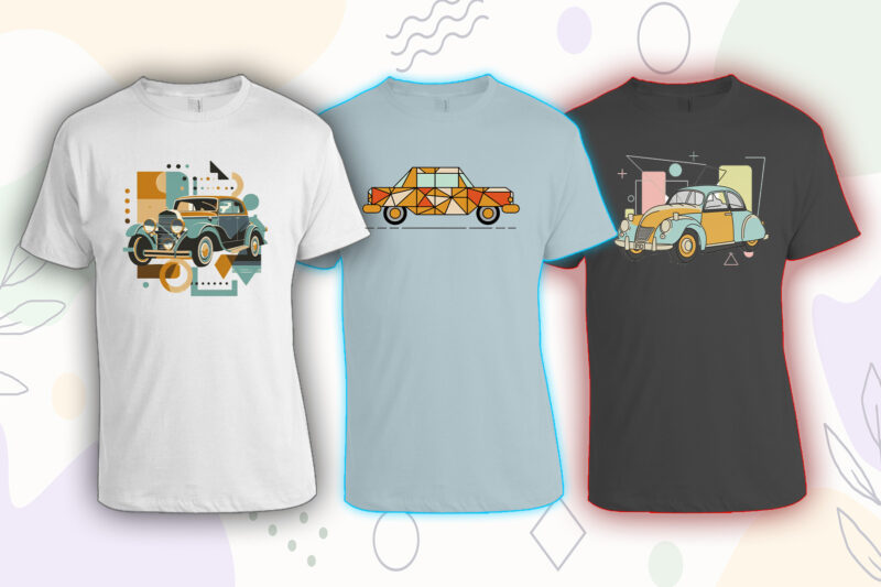 Retro Vintage Automobile t-shirt design bundle with 20 png designs – download instantly vintage car T-shirt Design Illustration