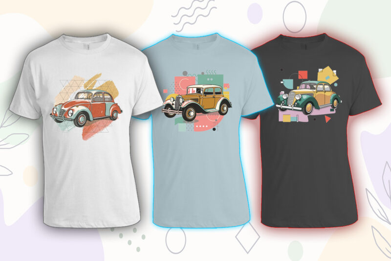 Retro Vintage Automobile t-shirt design bundle with 20 png designs – download instantly vintage car T-shirt Design Illustration