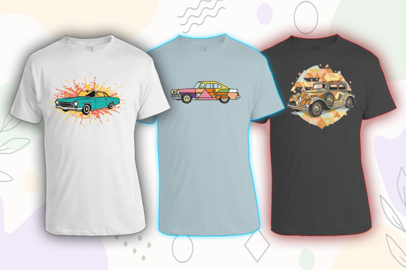 Retro Vintage Automobile t-shirt design bundle with 20 png designs – download instantly vintage car T-shirt Design Illustration