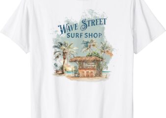 Wave Street Retro Vacation Beach Surfing Sunset Beach Hut T-Shirt