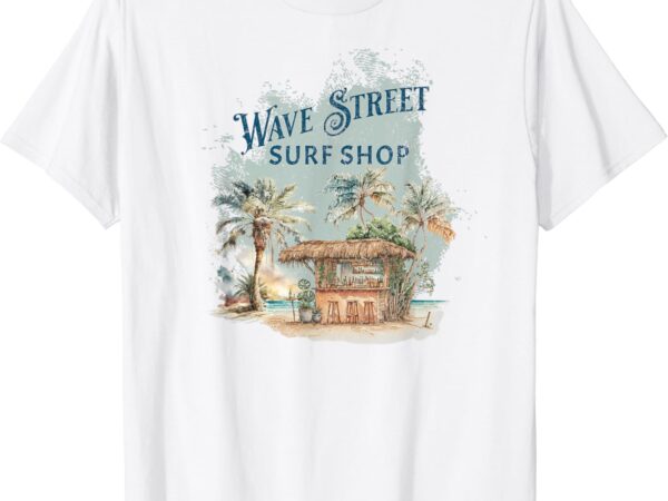 Wave street retro vacation beach surfing sunset beach hut t-shirt