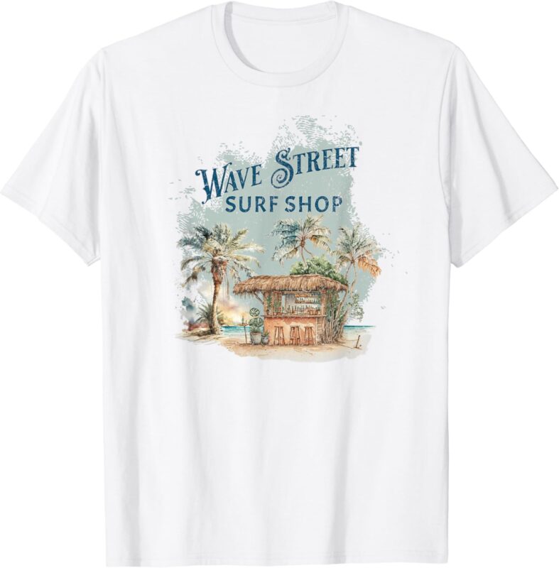 Wave Street Retro Vacation Beach Surfing Sunset Beach Hut T-Shirt