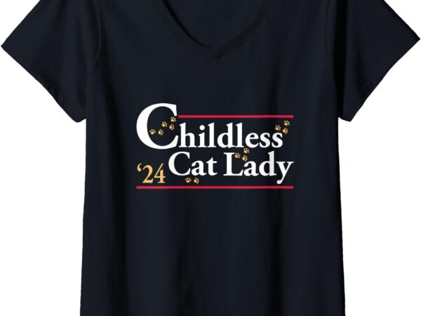 Womens 2024 childless cat lady for president v-neck t-shirt (2)