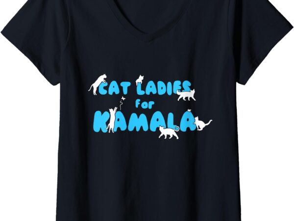 Womens cat ladies for kamala v-neck t-shirt (2)