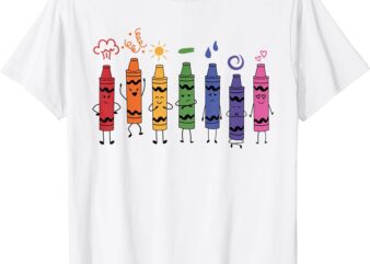 Womens Fashionable Crayon Mood Color Crayons Teacher Life T-Shirt