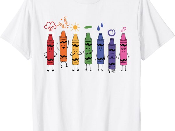 Womens fashionable crayon mood color crayons teacher life t-shirt