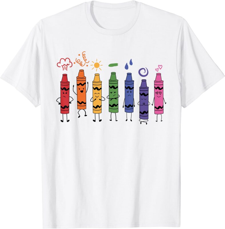 Womens Fashionable Crayon Mood Color Crayons Teacher Life T-Shirt