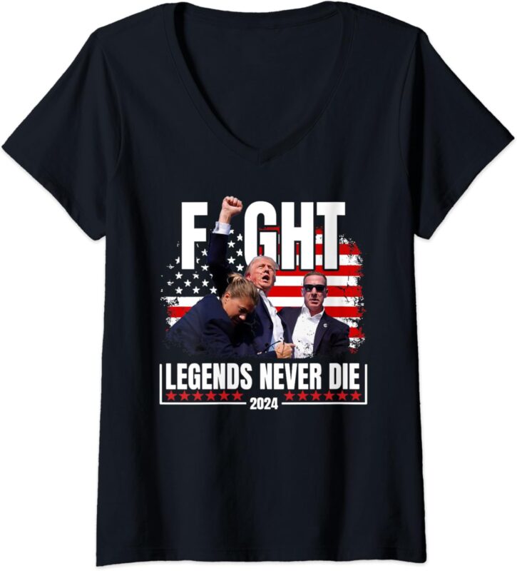 Womens Fight Legends Never Die 2024 Trump Shooting V-Neck T-Shirt