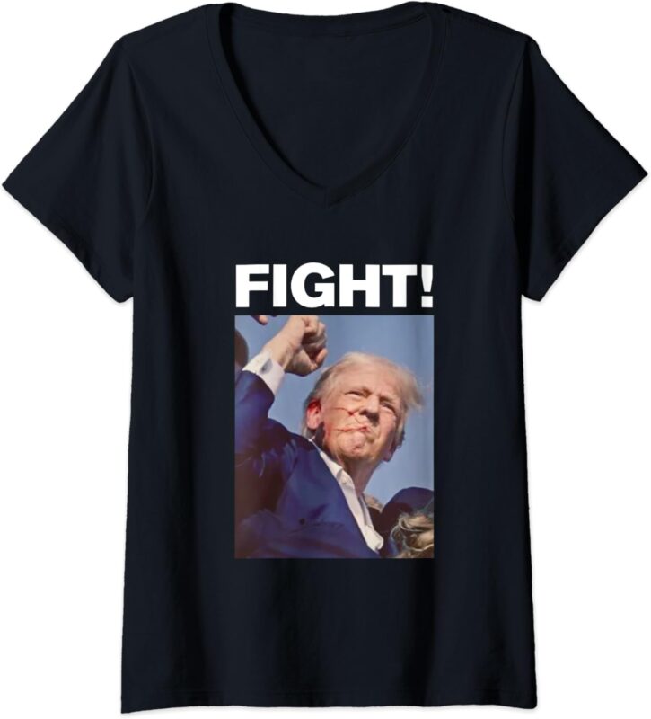 Womens Fight! Trump Shot, Trump Rally V-Neck T-Shirt