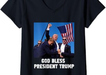 Womens God bless President Trump, Donald Trump 2024 V-Neck T-Shirt