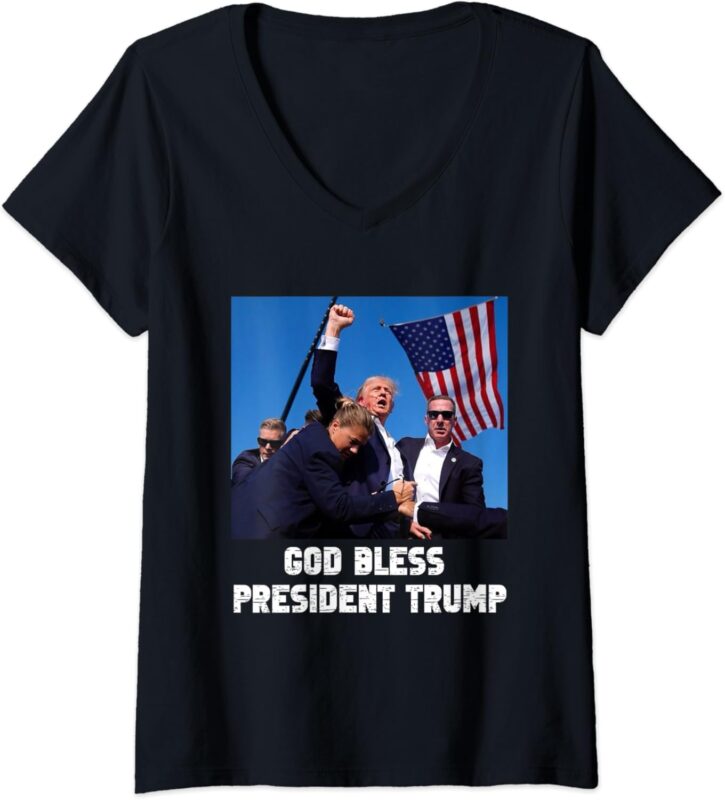 Womens God bless President Trump, Donald Trump 2024 V-Neck T-Shirt