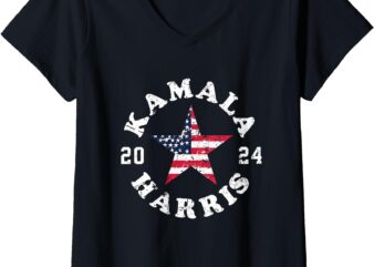 Womens Kamala Harris 2024 President American Flag Vote Kamala V-Neck T-Shirt (2)