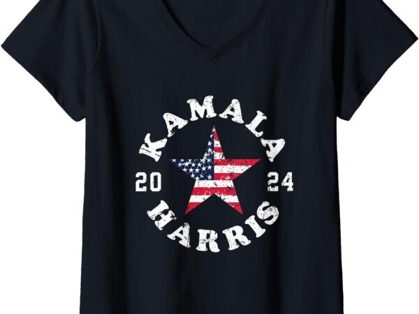 Womens kamala harris 2024 president american flag vote kamala v-neck t-shirt (2)