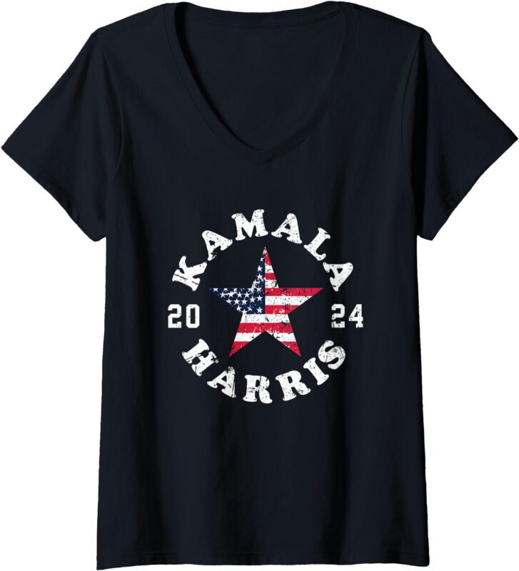 Womens Kamala Harris 2024 President American Flag Vote Kamala V-Neck T-Shirt (2)