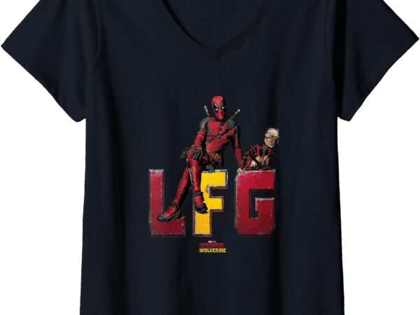 Womens marvel deadpool & wolverine lfg deadpool & dogpool logo v-neck t-shirt