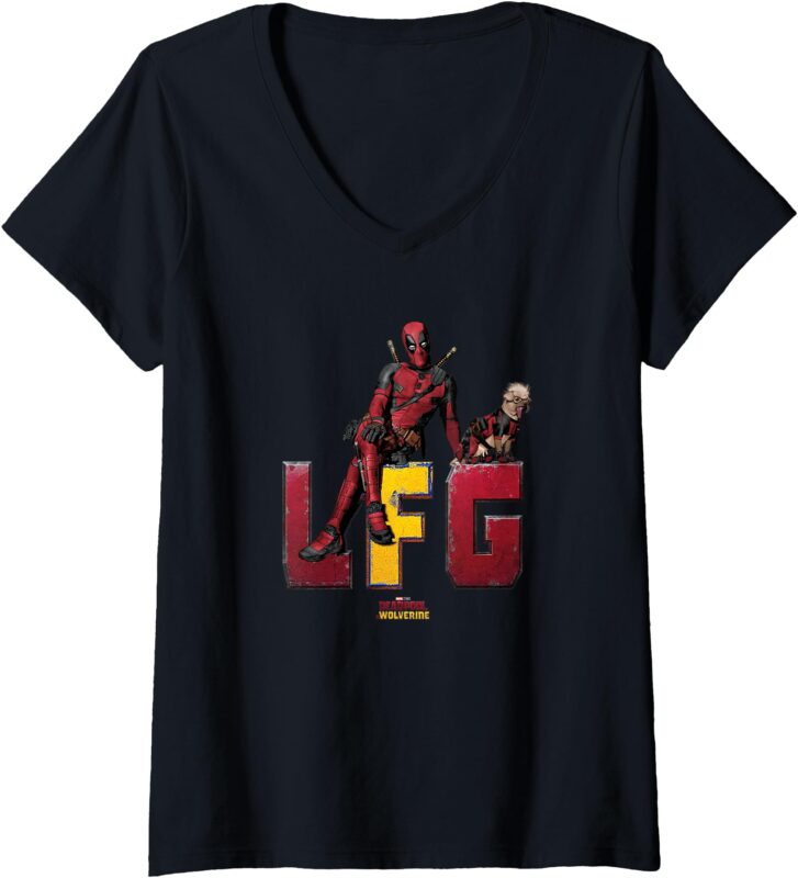 Womens Marvel Deadpool & Wolverine LFG Deadpool & Dogpool Logo V-Neck T-Shirt