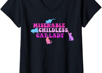 Womens Miserable Childless Cat Lady V-Neck T-Shirt