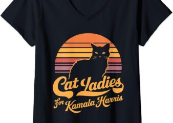 Womens Retro Womens Kamala Harris Cat Lady V-Neck T-Shirt