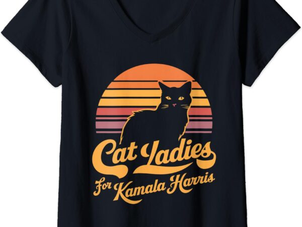 Womens retro womens kamala harris cat lady v-neck t-shirt