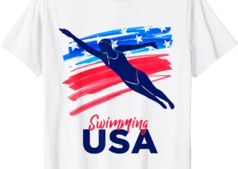 Womens Swimming Support Team Flag USA Pool Swimmer American T-Shirt