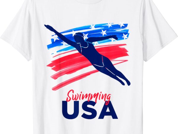 Womens swimming support team flag usa pool swimmer american t-shirt