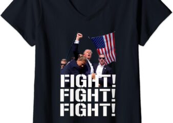 Womens Trump Fight Fight Fight, Trump Defiant, Trump Shot Fist Pump V-Neck T-Shirt