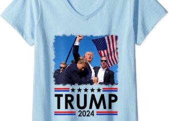 Womens Trump Fist Pump Shot At Trump 2024 Trump Survives Rally V-Neck T-Shirt