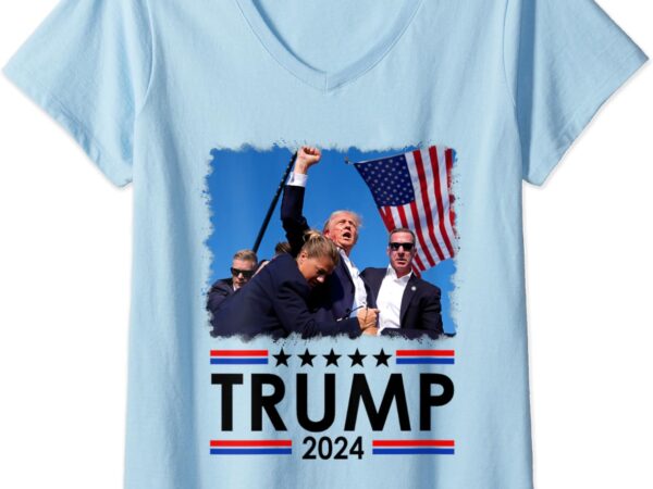 Womens trump fist pump shot at trump 2024 trump survives rally v-neck t-shirt