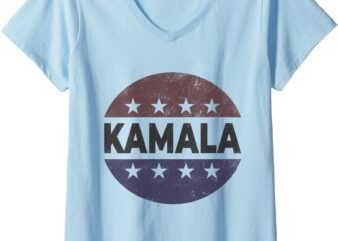 Womens Vintage Kamala Harris 2024 For President Election Campaign V-Neck T-Shirt