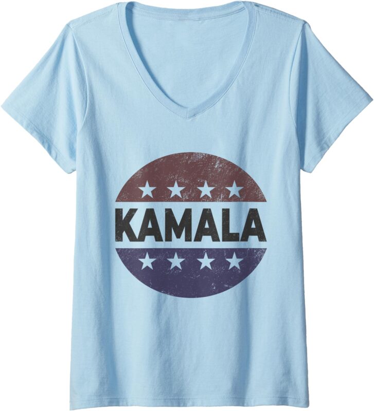 Womens Vintage Kamala Harris 2024 For President Election Campaign V-Neck T-Shirt