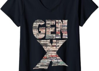 Womens gen x 80’s rock cassettes V-Neck T-Shirt