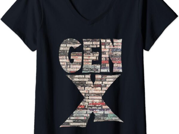 Womens gen x 80’s rock cassettes v-neck t-shirt