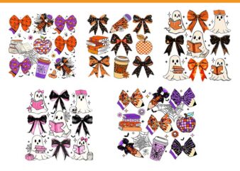 Coquette Bows Pencil Books Coffee Teacher Halloween Spooky PNG, Coquette Bow Trick Or Teach Spooky Teacher Ghost Halloween PNG t shirt vector file