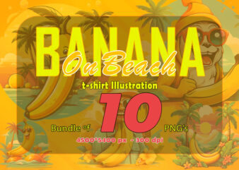 Banana on Beach t-shirt design bundle with 10 png designs – download instantly Summer T-shirt Design