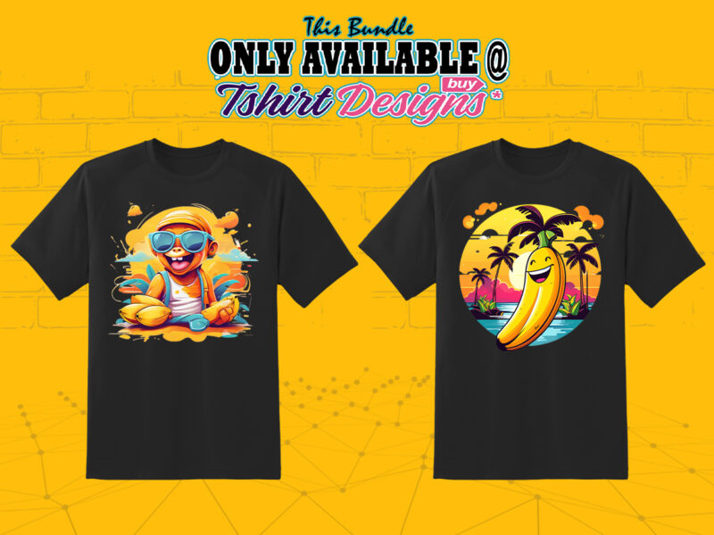 Banana on Beach t-shirt design bundle with 10 png designs – download instantly Summer T-shirt Design