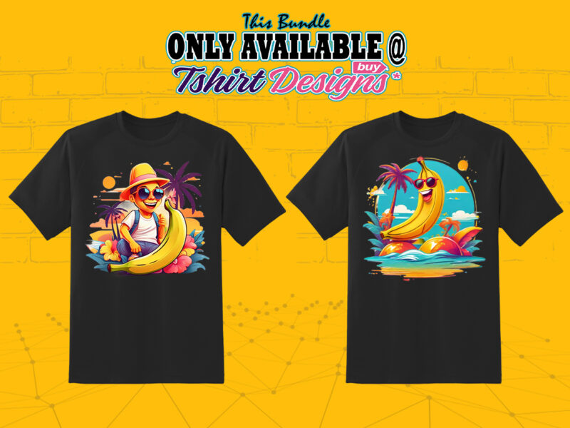 Banana on Beach t-shirt design bundle with 10 png designs – download instantly Summer T-shirt Design