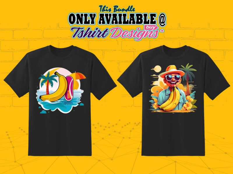 Banana on Beach t-shirt design bundle with 10 png designs – download instantly Summer T-shirt Design