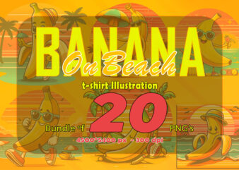 Banana on Beach t-shirt design bundle with 20 png designs – download instantly Summer T-shirt Design