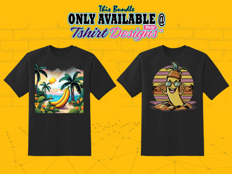 Banana on Beach t-shirt design bundle with 20 png designs – download instantly Summer T-shirt Design