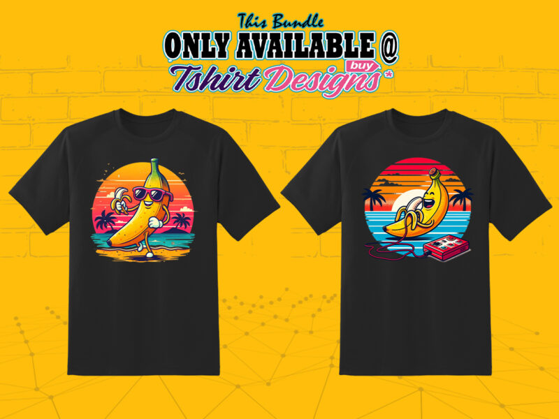 Banana on Beach t-shirt design bundle with 20 png designs – download instantly Summer T-shirt Design