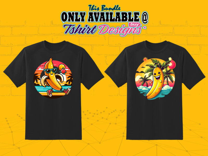 Banana on Beach t-shirt design bundle with 20 png designs – download instantly Summer T-shirt Design