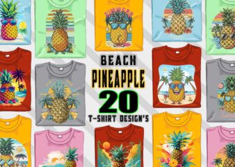 Pineapple on Beach t-shirt design bundle with 20 png designs – download instantly Summer T-shirt Design