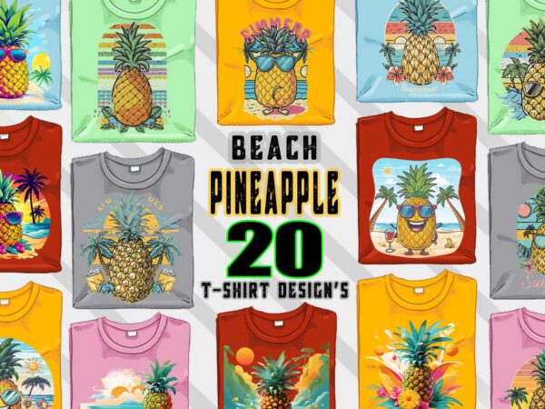 Pineapple on beach t-shirt design bundle with 20 png designs – download instantly summer t-shirt design