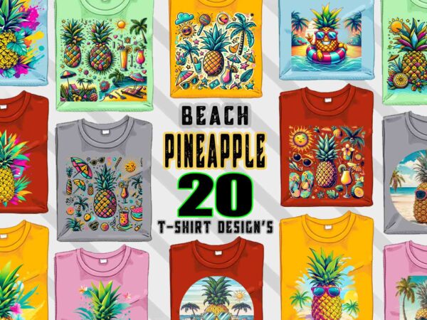 Pineapple on beach t-shirt design bundle with 20 png designs – download instantly summer t-shirt design illustration