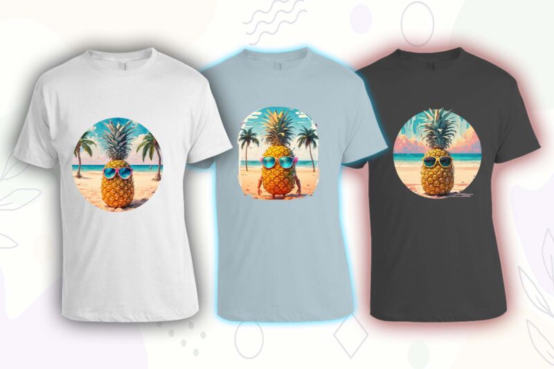 Pineapple on Beach t-shirt design bundle with 20 png designs – download instantly Summer T-shirt Design Illustration