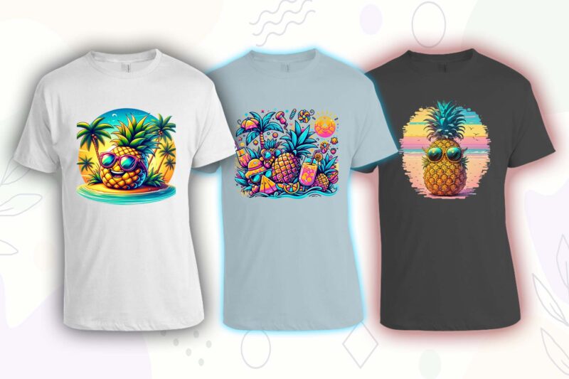 Pineapple on Beach t-shirt design bundle with 20 png designs – download instantly Summer T-shirt Design Illustration