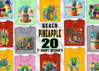 Pineapple on Beach t-shirt design bundle with 20 png designs – download instantly Summer T-shirt Design Illustration