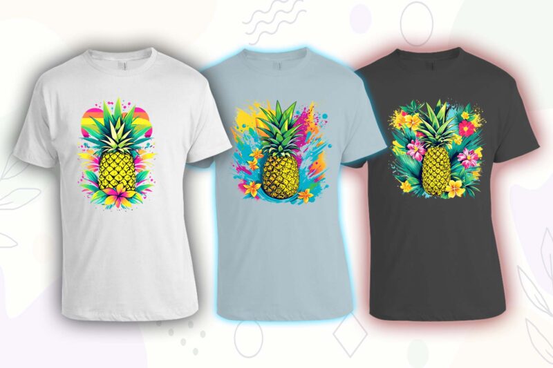 Pineapple on Beach t-shirt design bundle with 20 png designs – download instantly Summer T-shirt Design Illustration