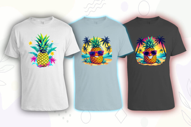 Pineapple on Beach t-shirt design bundle with 20 png designs – download instantly Summer T-shirt Design Illustration