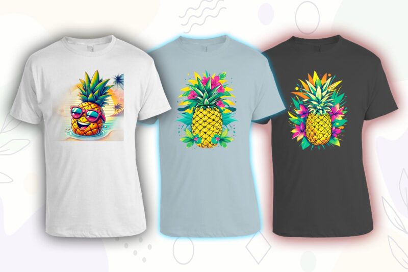 Pineapple on Beach t-shirt design bundle with 20 png designs – download instantly Summer T-shirt Design Illustration